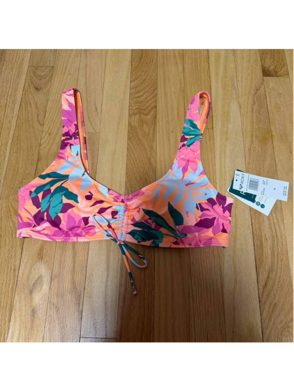 Women's ROXY Pink Orange Floral Active New Bralette Bikini Top XL SKU668